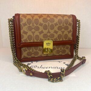 Auth Coach Hutton Shoulder Bag Signature Canvas Style No 3492 - Tan